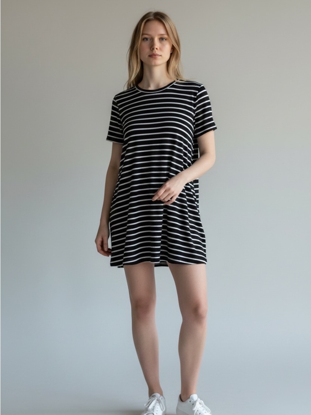 Mossimo Black and White Stripped T-Shirt Dress